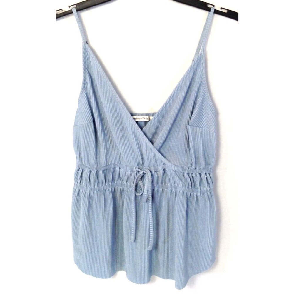 Vtg Abercrombie & Fitch Tank Top Wn XS Blue Babydoll Y2K Ribbed Drawstring Cami